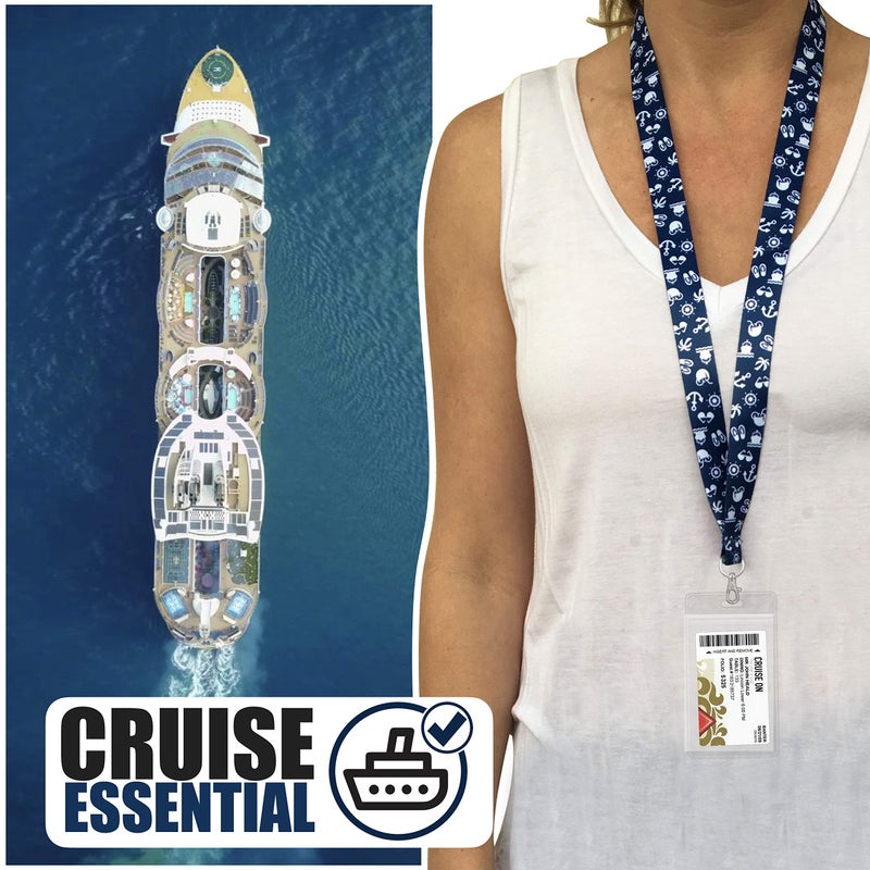 Cruise On Lanyard Essentials (2-Pack) for 2026 & 2027, ID Holder, Detachable Key Card Badge & Waterproof Ship Card Holder for Cruise Cards (Blue Nautical) - Image 2